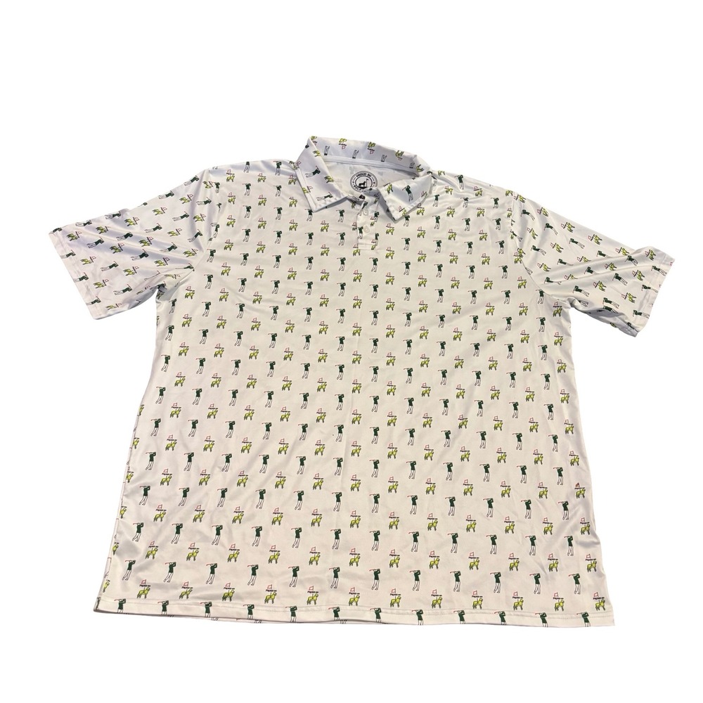 Proud 90 Mens XL Golf Is Fun Performance Polo Shirt White Golfer Dog Print